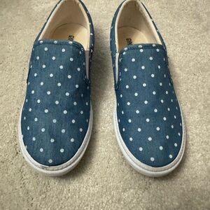 Gymboree Girls Slip-on Sneakers Blue Denim Color Polka Dots Size 3